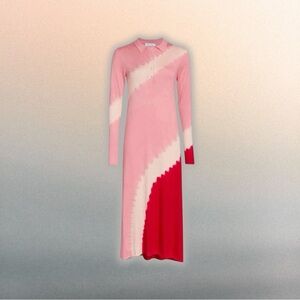 NWT Prabal Gurung ‘Tie-Dye Cashmere Knit Polo Midi Dress’ in Pink & Red Size XS